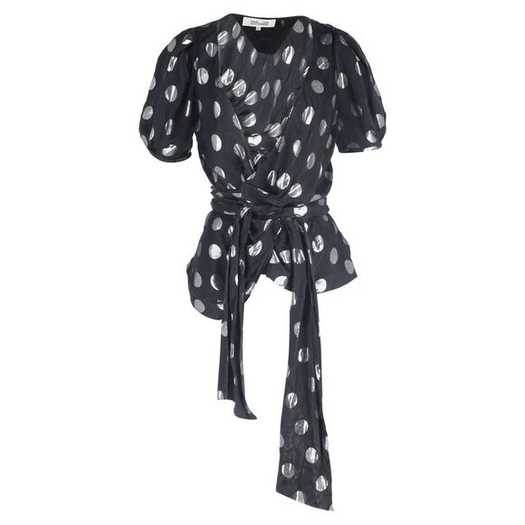 Diane Von Furstenberg Larryn Polka Dot Wrap Blouse in Black Silk - Picture 1 of 3
